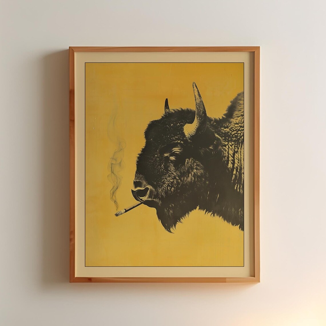 Bison Smoking a Cigarette, Vintage Poster Print