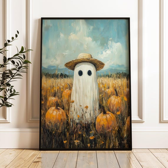 Cute Vintage Farmer Painting Halloween Wall Decor Fall Framed Art