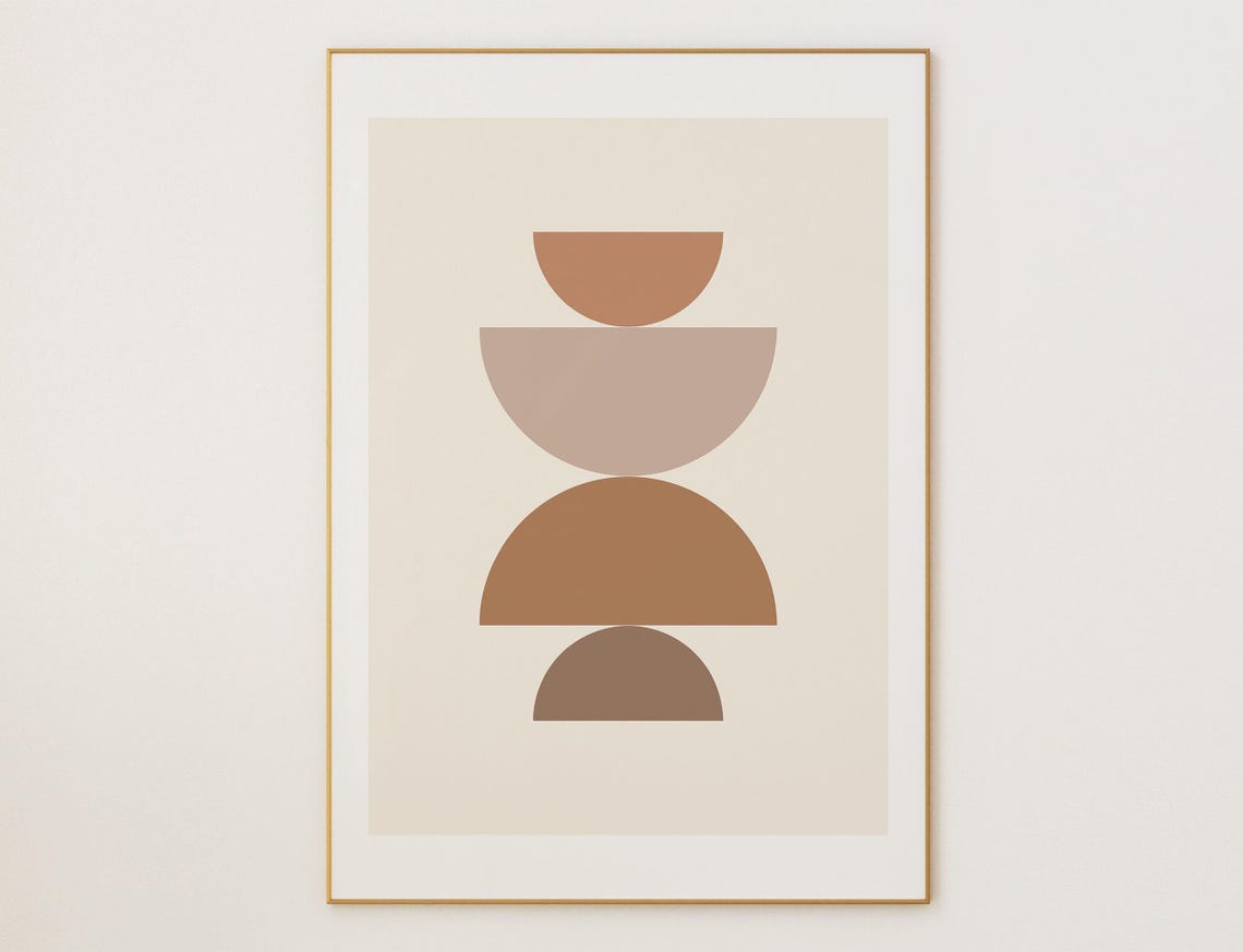 Neutral Earth Tone Half Moon Geometric Wall Art Minimalist Decor