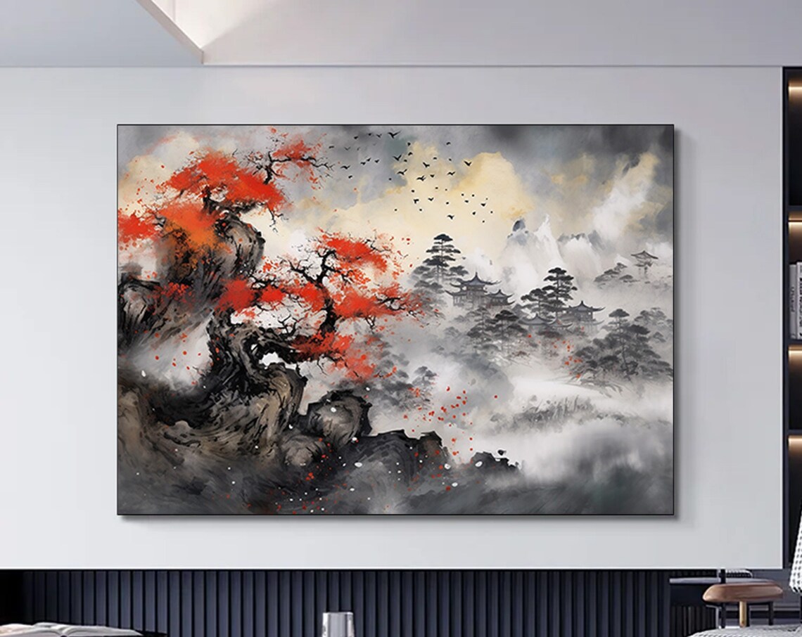 Japanese Mountain Art Print, Asian Landscape