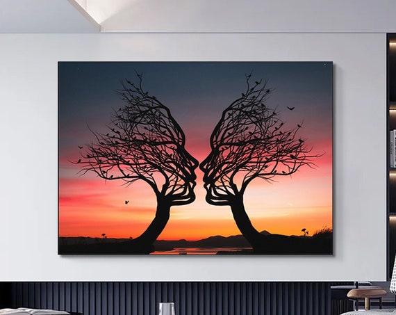 Tree Couple Canvas Art Wall Love Kiss Nature