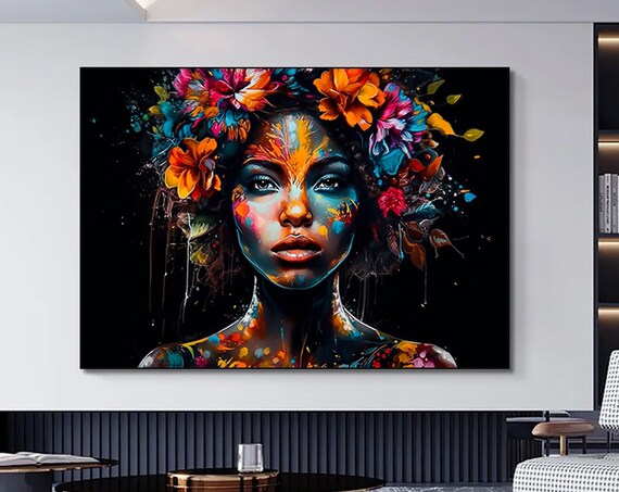 Modern Afro Woman Graffiti Wall Artwoman Decor