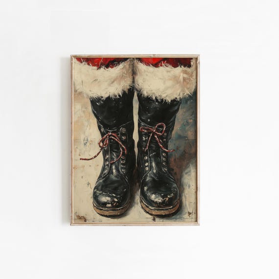 Rustic Christmas Print Holiday Wall Art Santa Boots Vintage Christmas Moody Christmas Prints