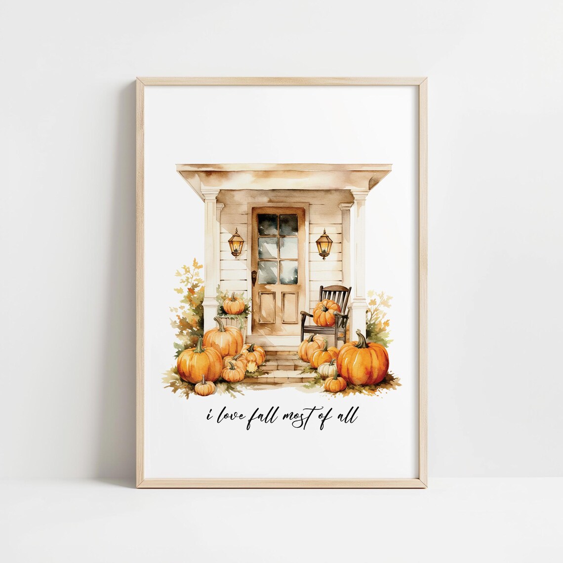 I Love Fall Most Of All Watercolor Porch Pumpkins Autumn Art Poster - Image 4