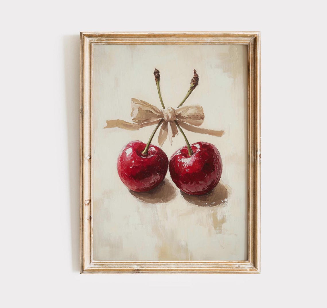 Red Cherries Tied With Bow Coquette Fruit Oil Painting Poster - Image 7