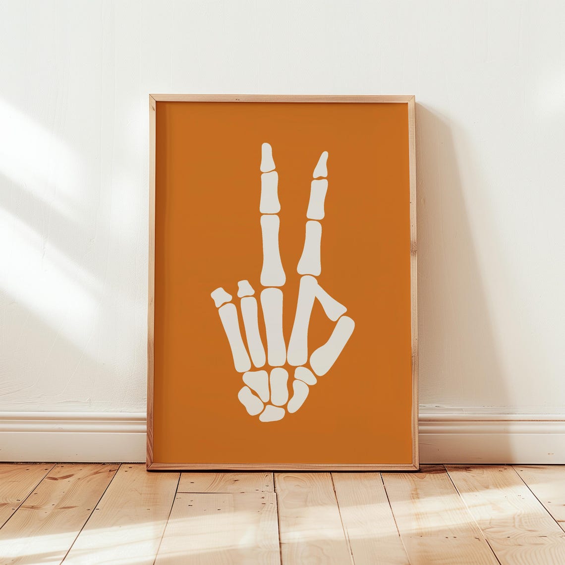 Skeleton Hand Peace Sign Burnt Orange Halloween Party Art Poster