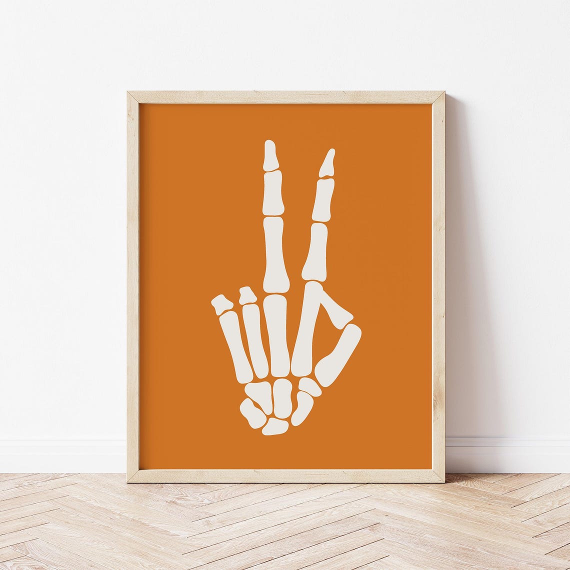 Skeleton Hand Peace Sign Burnt Orange Halloween Party Art Poster - Image 4