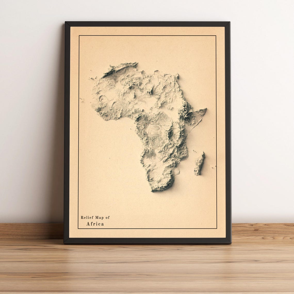 Africa Relief Map 3D Terrain Neutral Minimalist Travel Decor Poster - Image 3