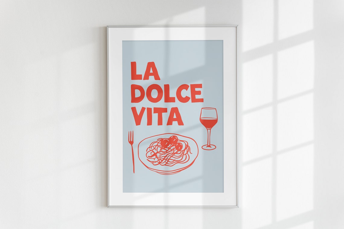 La Dolce Vita Red Blue Pasta Wine Italian Kitchen Decor Poster - Image 3
