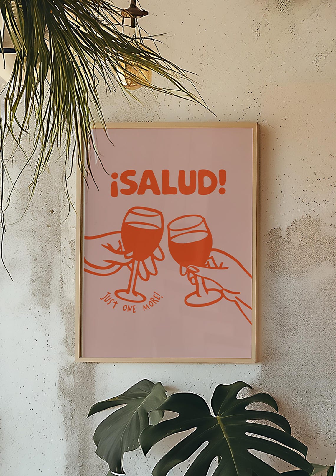 Salud Just One More Wine Glasses Cheerful Toast Pink Retro Art Print - Image 2