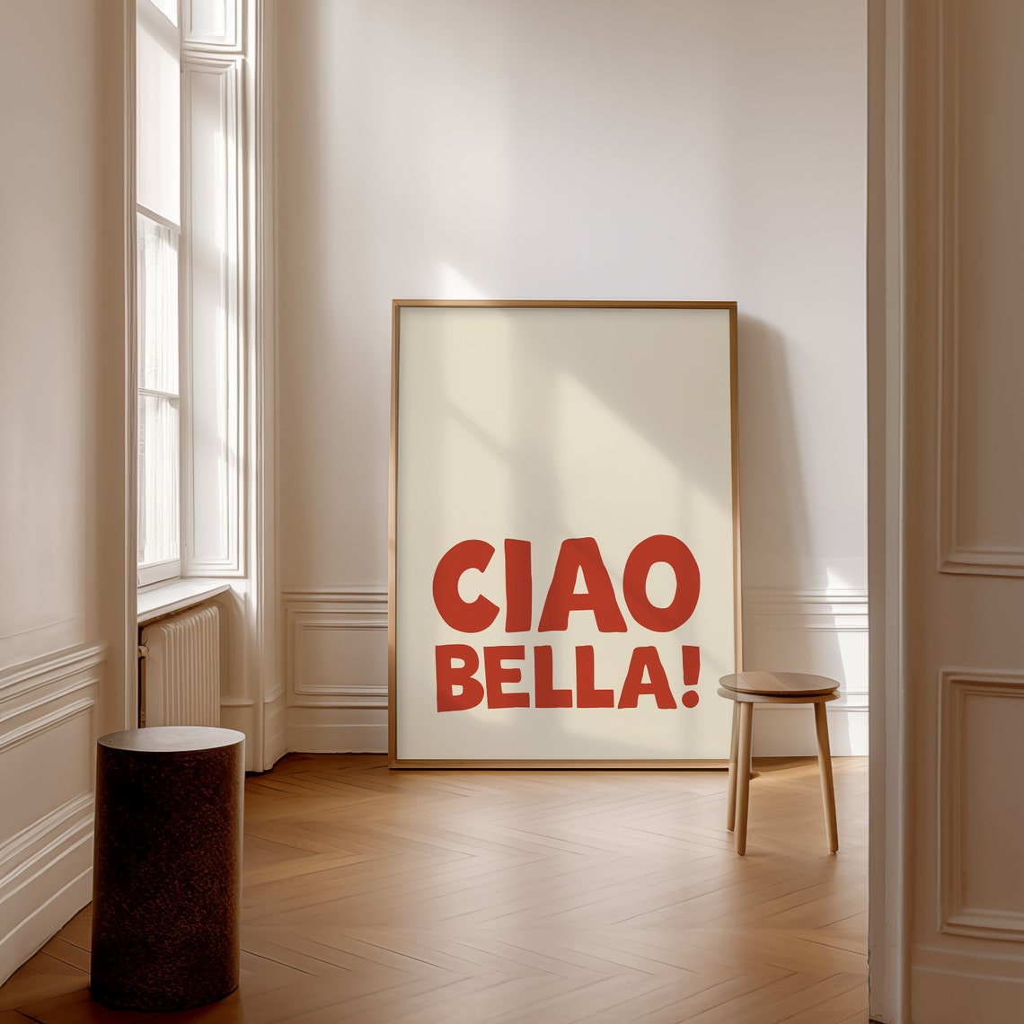 Ciao Bella Red Cream Retro Italian Typography Greeting Art Poster - Image 2