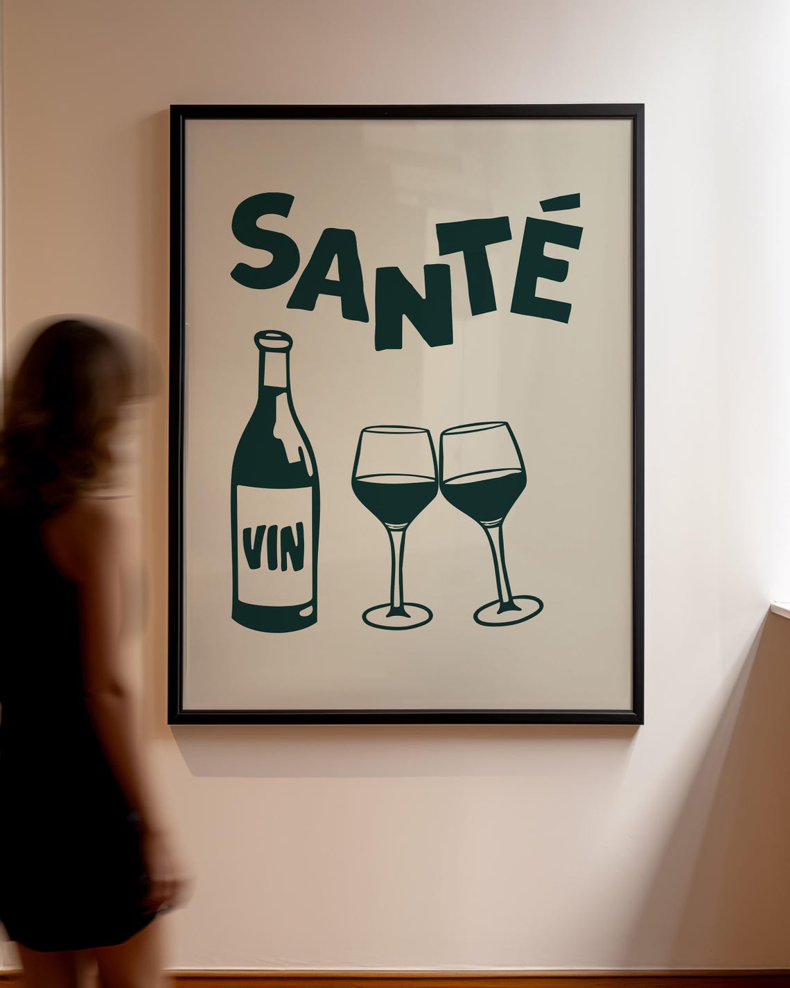 Sante Deep Green Wine Bottle Glasses Cream French Kitchen Poster - Image 3