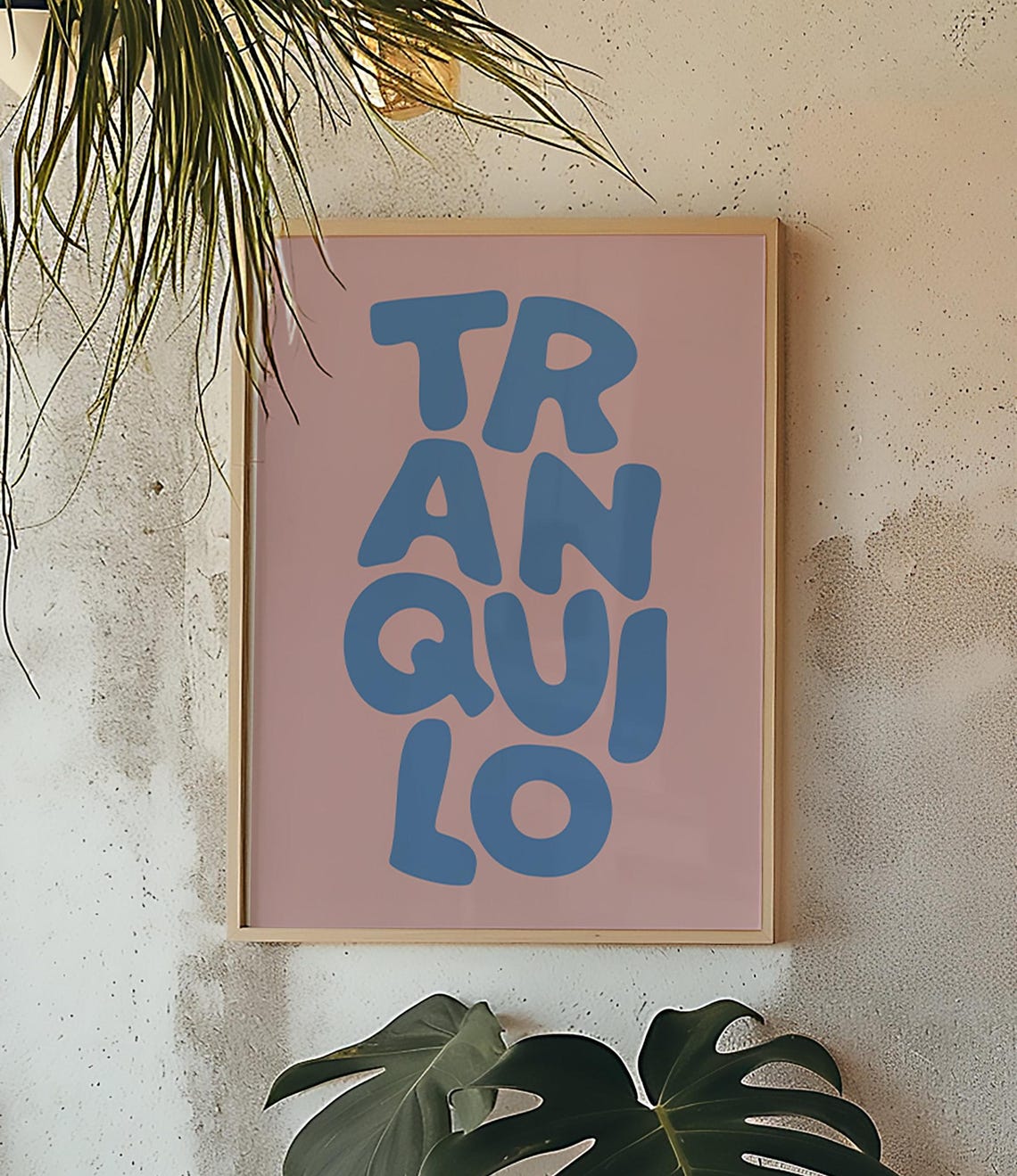 Tranquilo Blue Pink Wavy Typography Calm Mindfulness Quote Poster