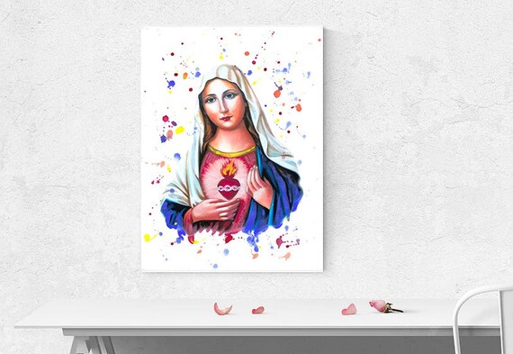 Virgin Mary Immaculate Heart Colorful Watercolor Splash Poster