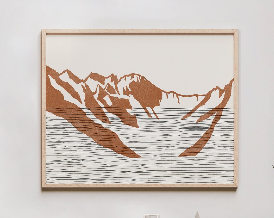 Rust Mountain Range Silhouette Outline Art Print Boho Southwest Wall Decor