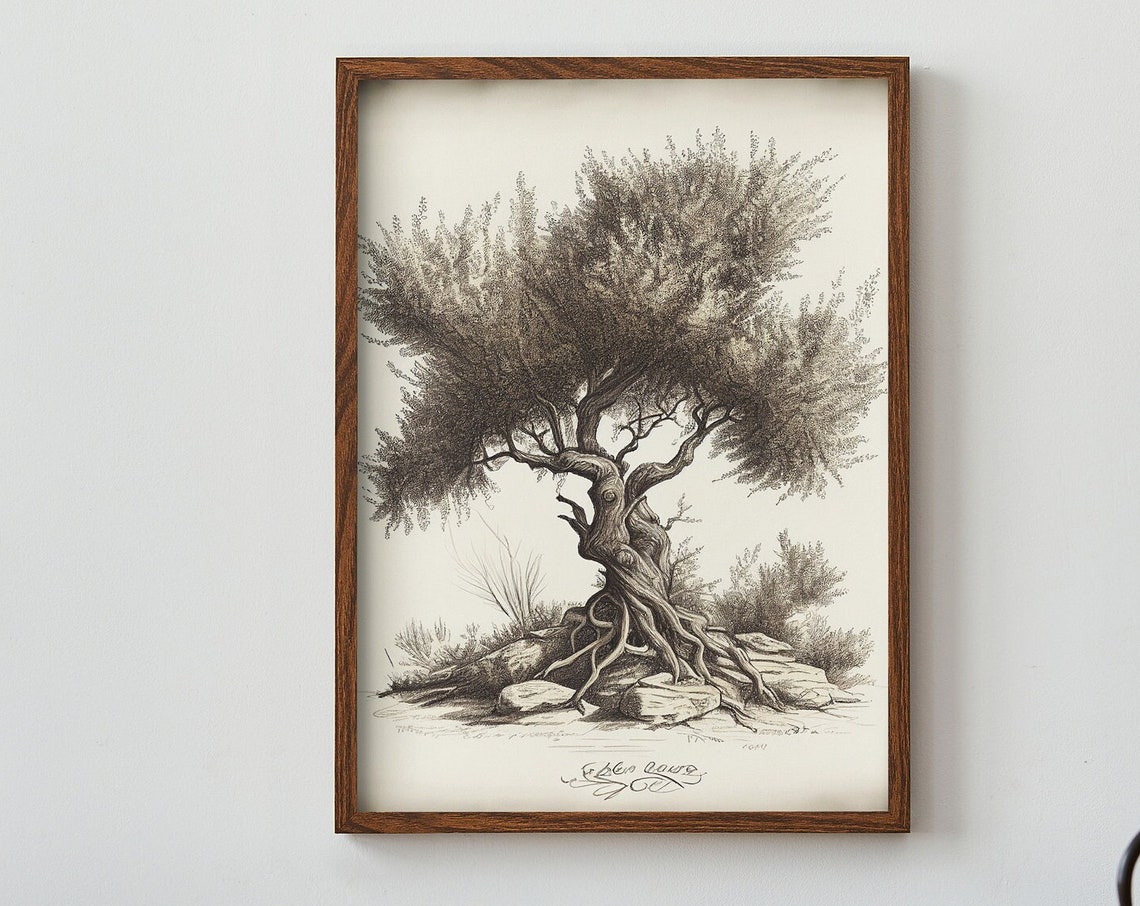 Rustic Olive Tree Sketch For Printing