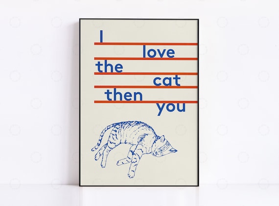 Cat Print Poster, Retro Mid-Century Wall Art