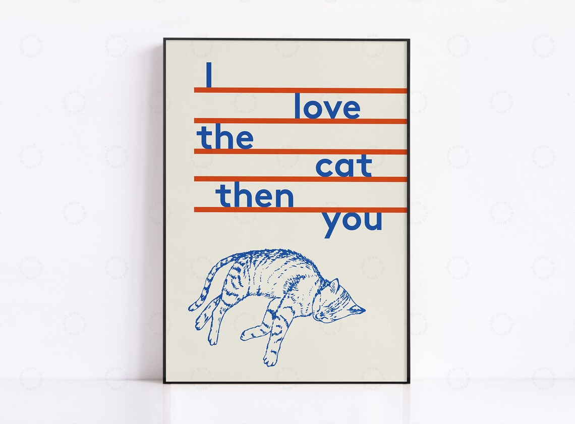 Cat Print Poster, Retro Mid-Century Wall Art