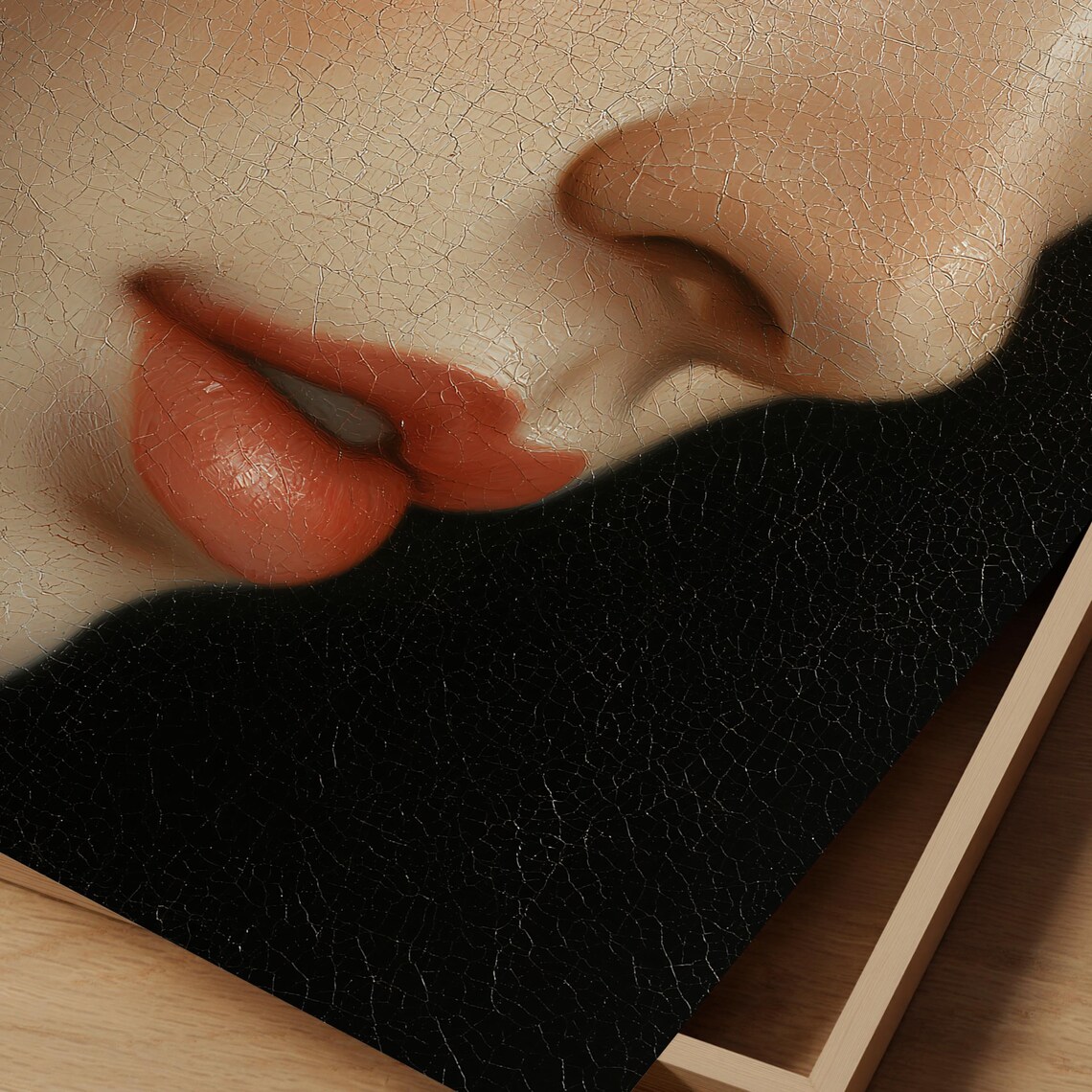 Renaissance Woman's Gaze Gold Veil Oil Painting Detail Poster - Image 3