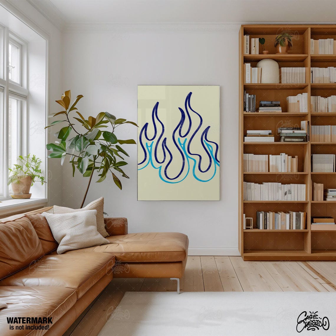 Cold Fire Blue Flame Swirl Minimalist Modern Abstract Poster