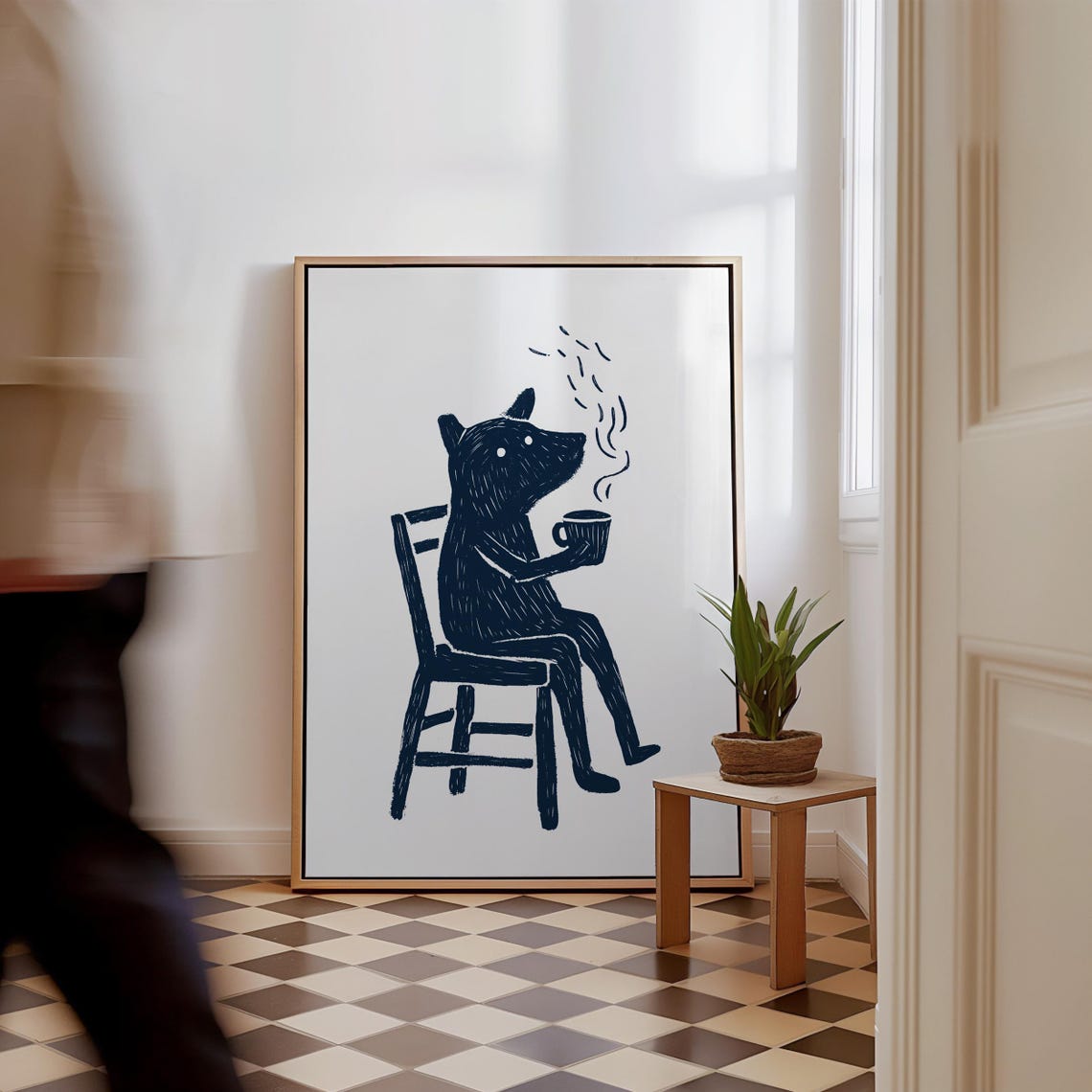 Black Dog Drinking Coffee Funny Hand Drawn Ink Sketch Animal Poster - Image 3