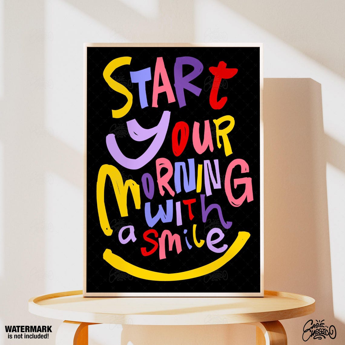 Start Your Morning With A Smile Rainbow Lettering Quote Poster - Image 4