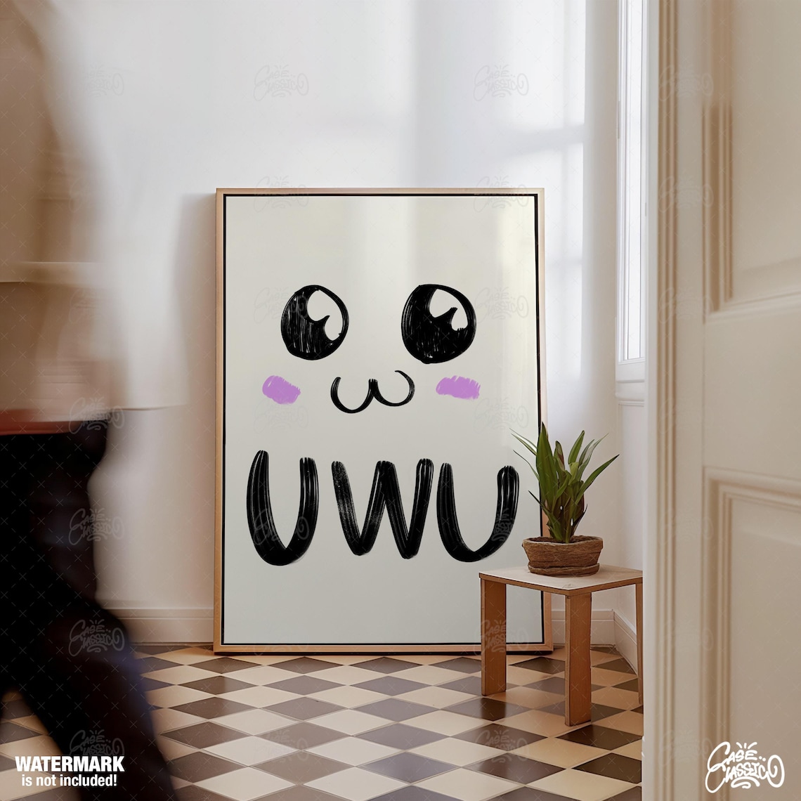 Uwu Cat Face Cute Hand Drawn Kawaii Indie Room Decor Art Poster - Image 2
