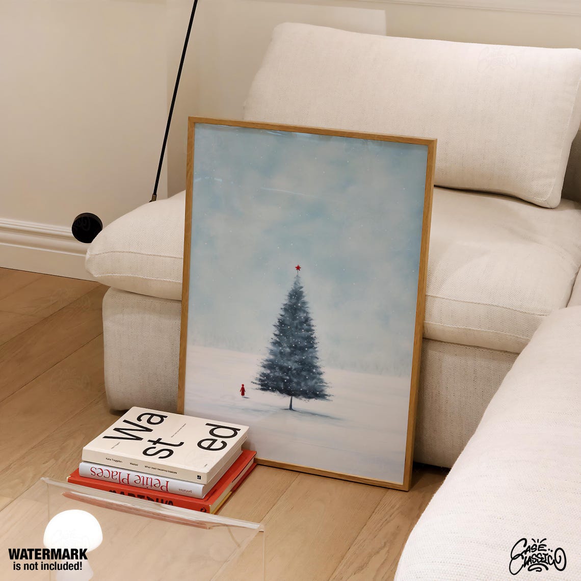 Snowy Christmas Tree with Red Star Serene Winter Landscape Poster - Image 4