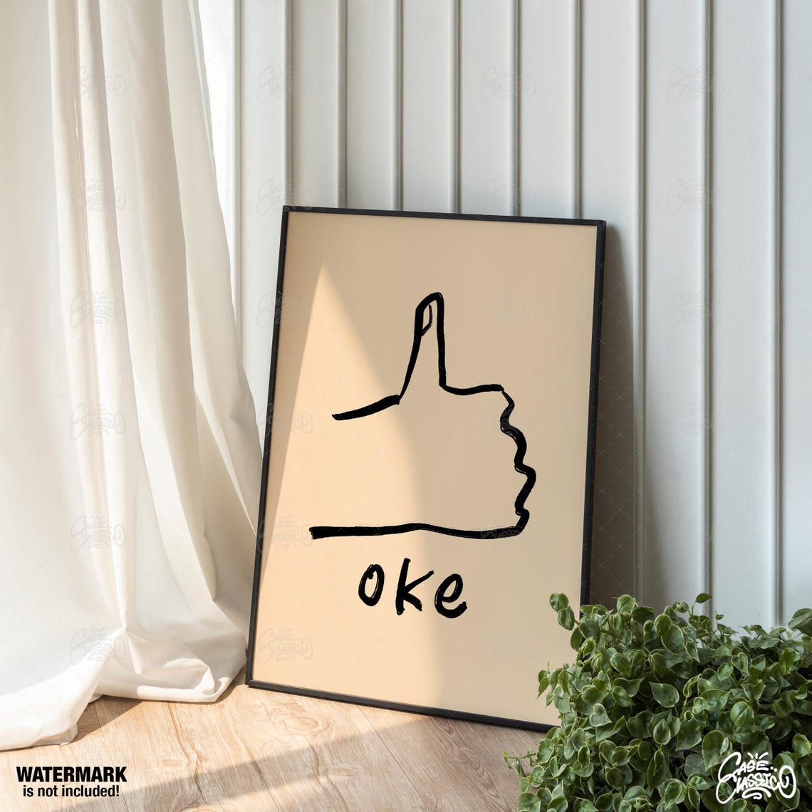 Oke Thumbs Up Simple Line Sketch Playful Neutral Wall Decor Poster - Image 3