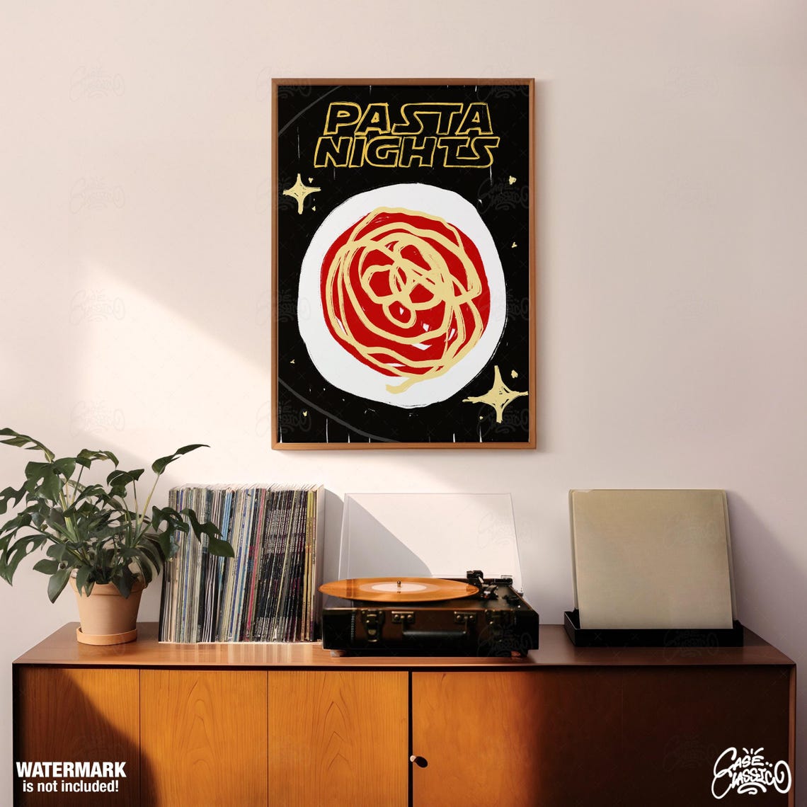 Pasta Nights Retro Starry Night Spaghetti Bowl Kitchen Poster - Image 3