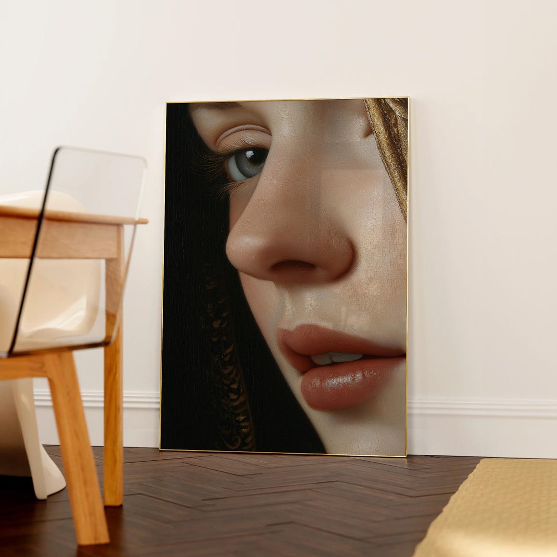Renaissance Profile Eye and Lips with Gold Braid Detail Wall Poster