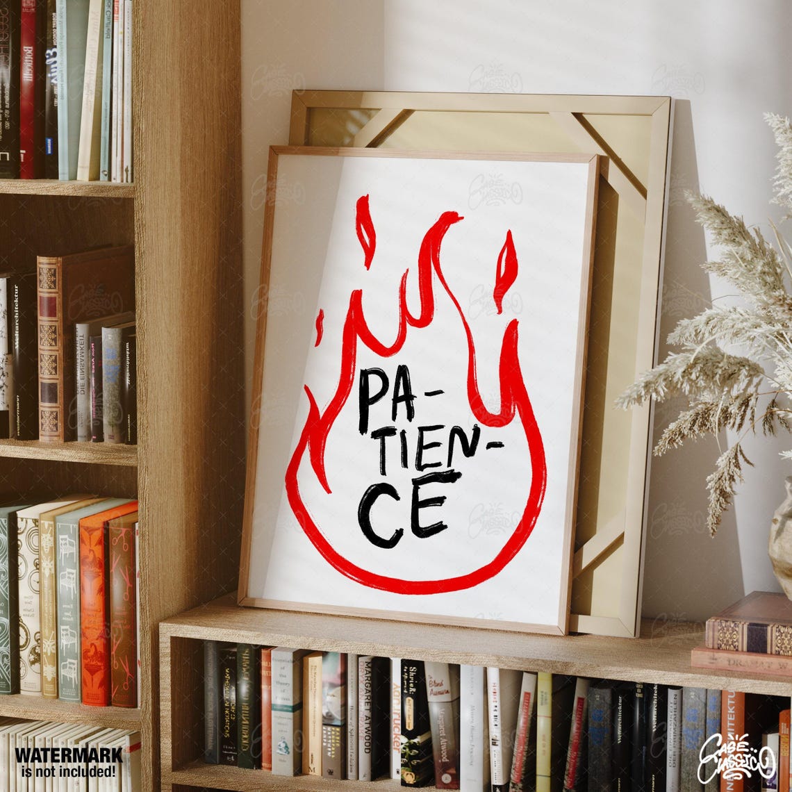 Patience Red Flame Brush Lettering Motivational Quote Poster - Image 2