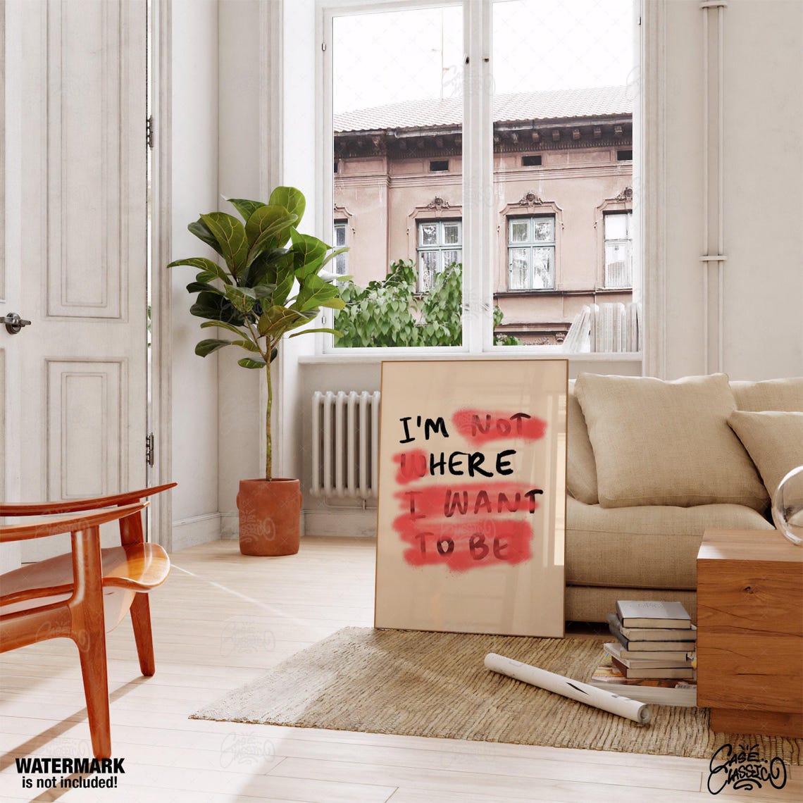 I'm Not Where I Want To Be Bold Black Text Raw Red Spray Poster - Image 4