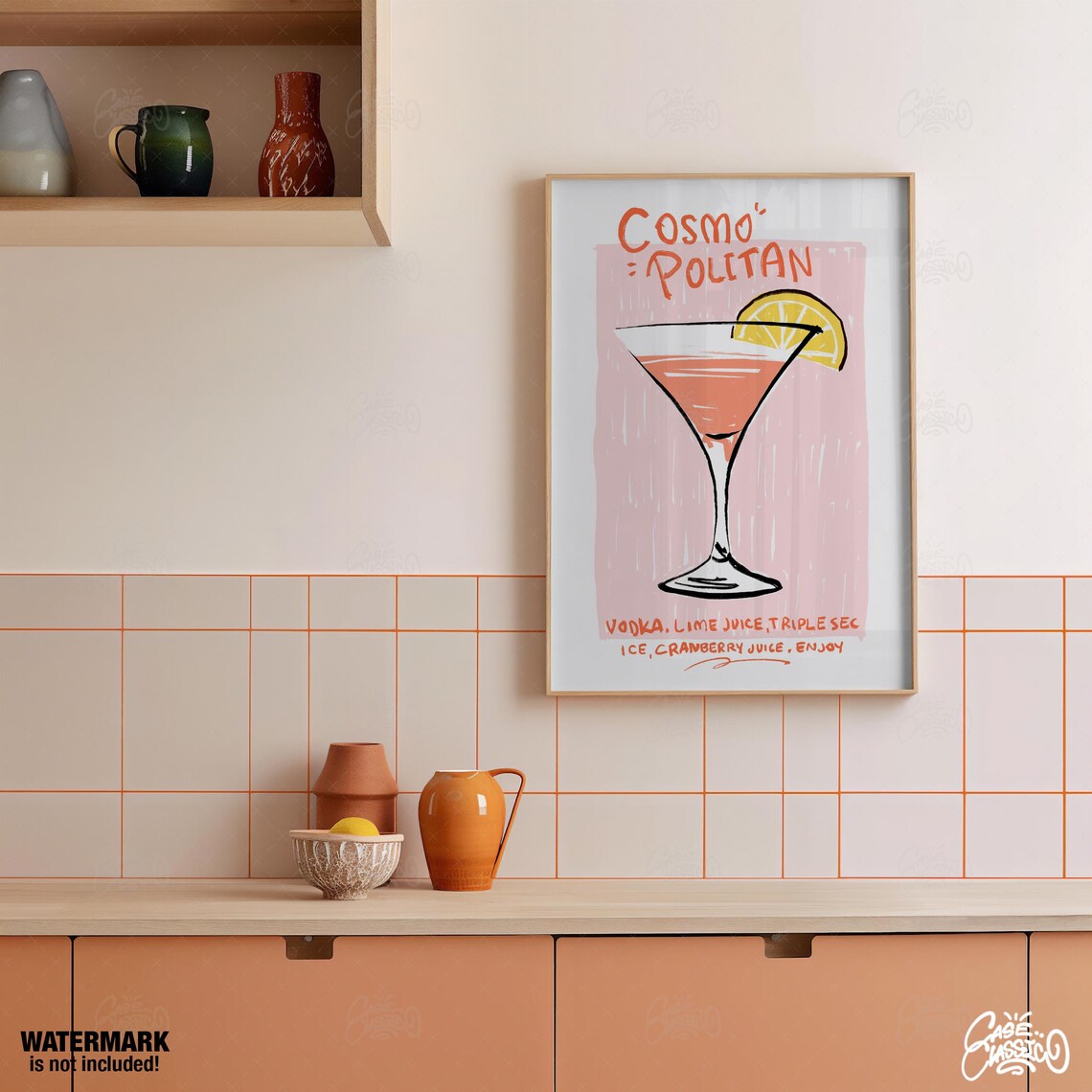 Cosmopolitan Cocktail Recipe Poster With Martini Glass Pink Illustration - Image 4