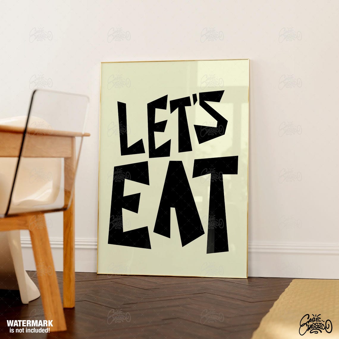 Lets Eat Bold Black Block Typography Poster on Cream Background