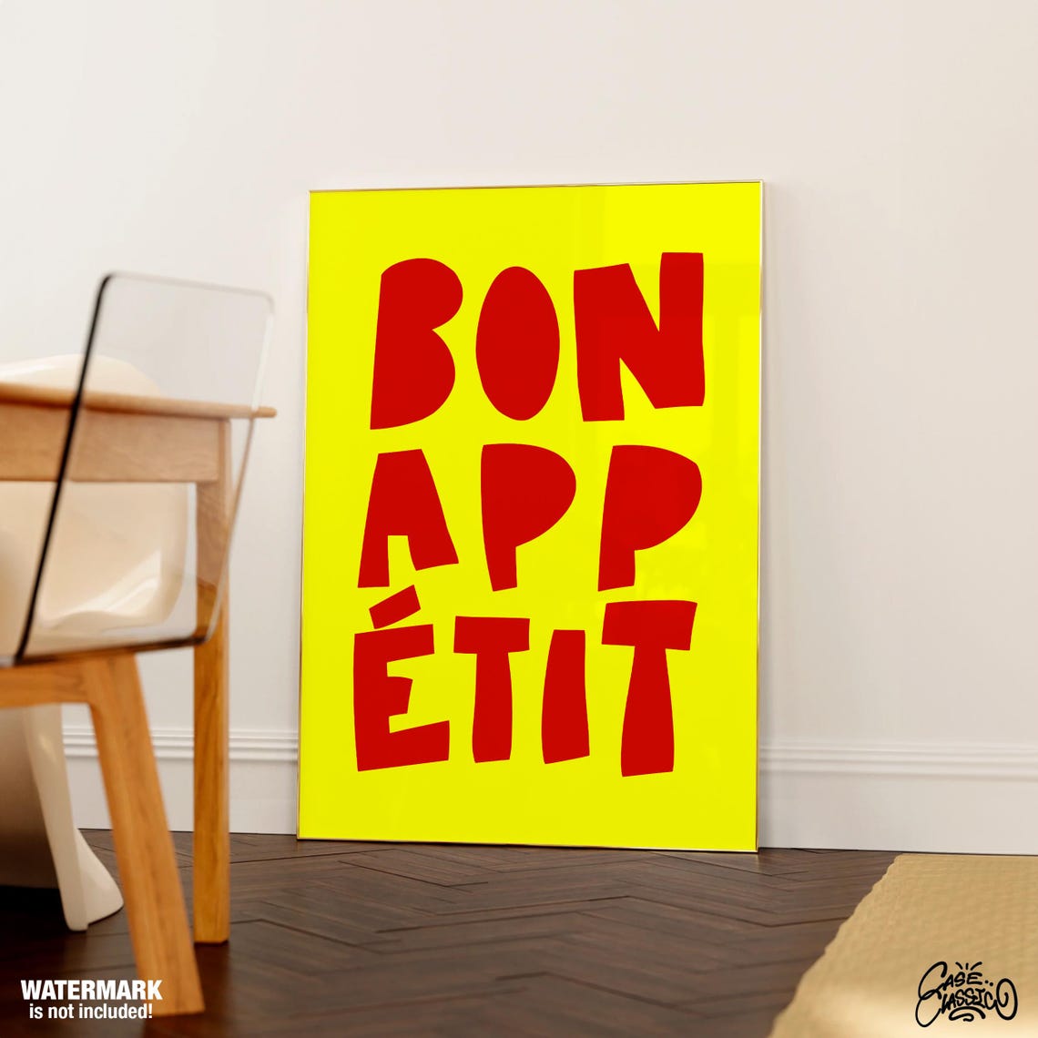 Bon App Etit Red Yellow French Kitchen Quote Dining Decor Poster - Image 4