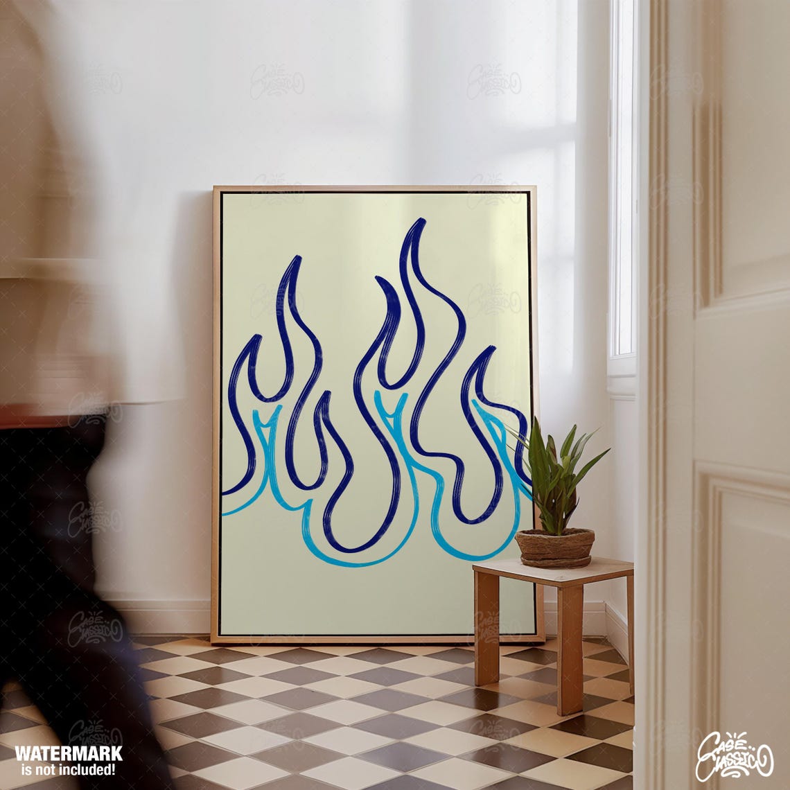 Cold Fire Blue Flame Swirl Minimalist Modern Abstract Poster - Image 3