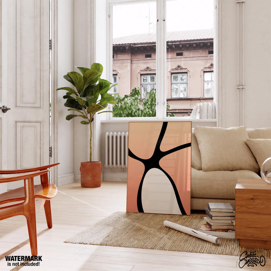 Black Organic Linework Peach Gradient Modern Abstract Poster - Image 3