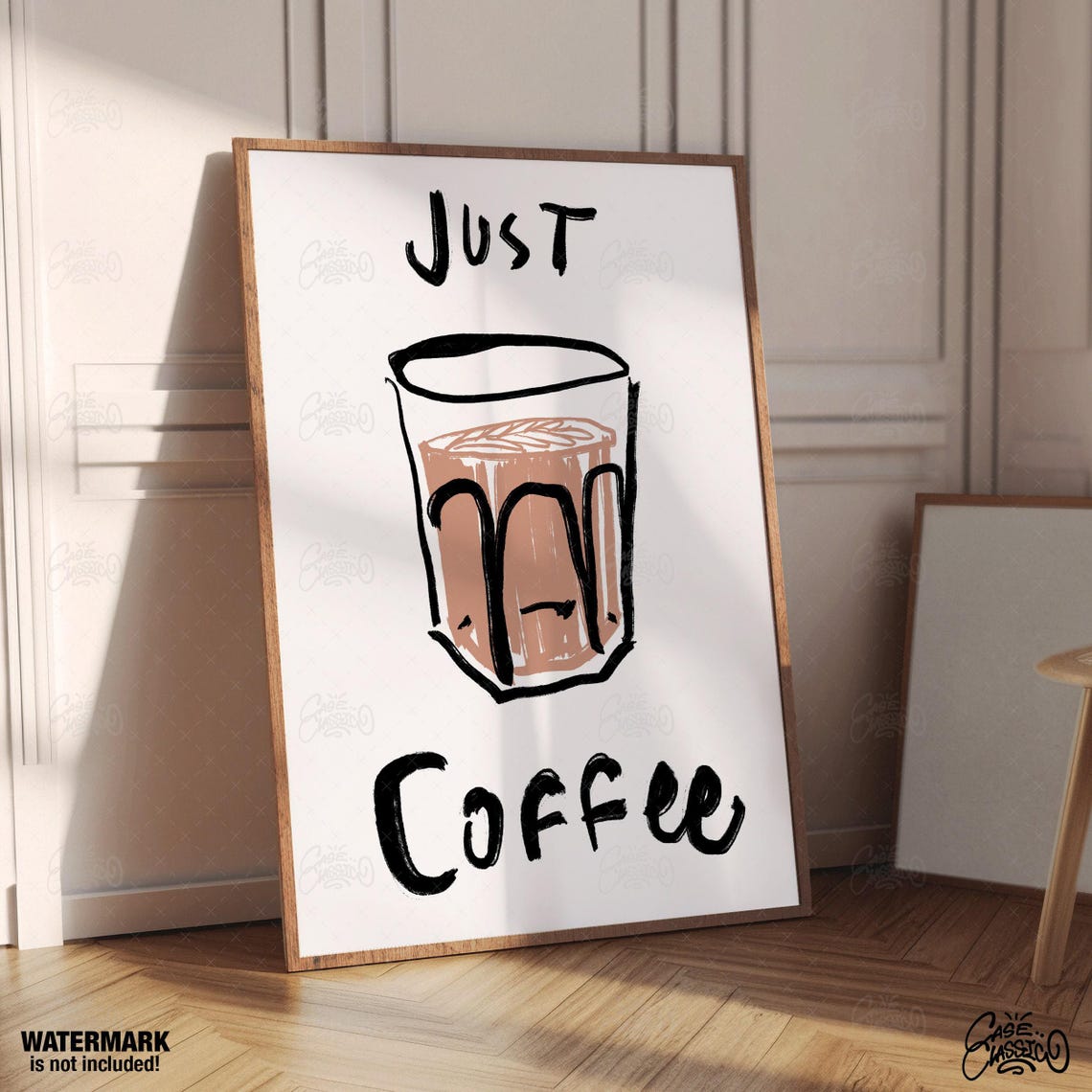 Charming Just Coffee Hand Drawn Coffee Glass Sketch Cafe Poster