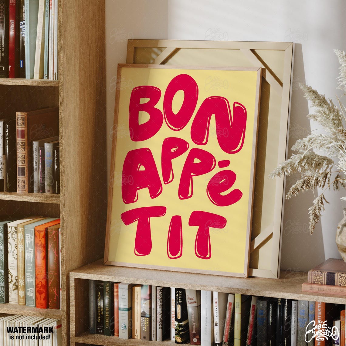 Bon Appetit Red Bubble Letter Yellow Kitchen Poster For Decor - Image 2