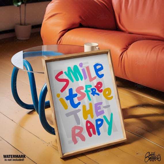 Smile Its Free Therapy Quote Print Motivational Poster Inspirational Wall Art Indie Room Decor Typography Print Colorful Wall Art