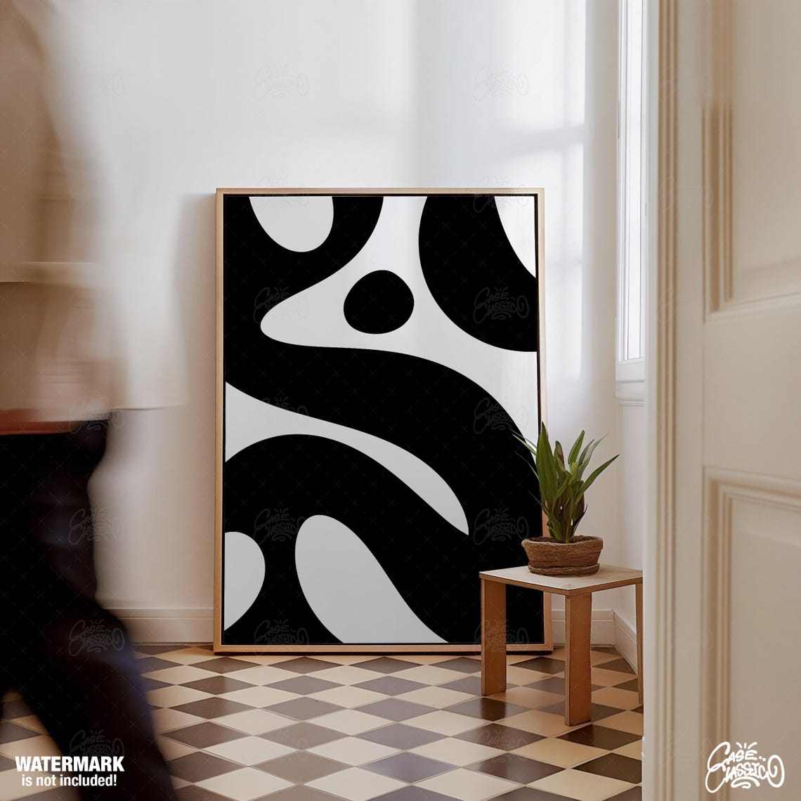 Black and White Abstract Wavy Line Minimalist Modern Wall Art - Image 3