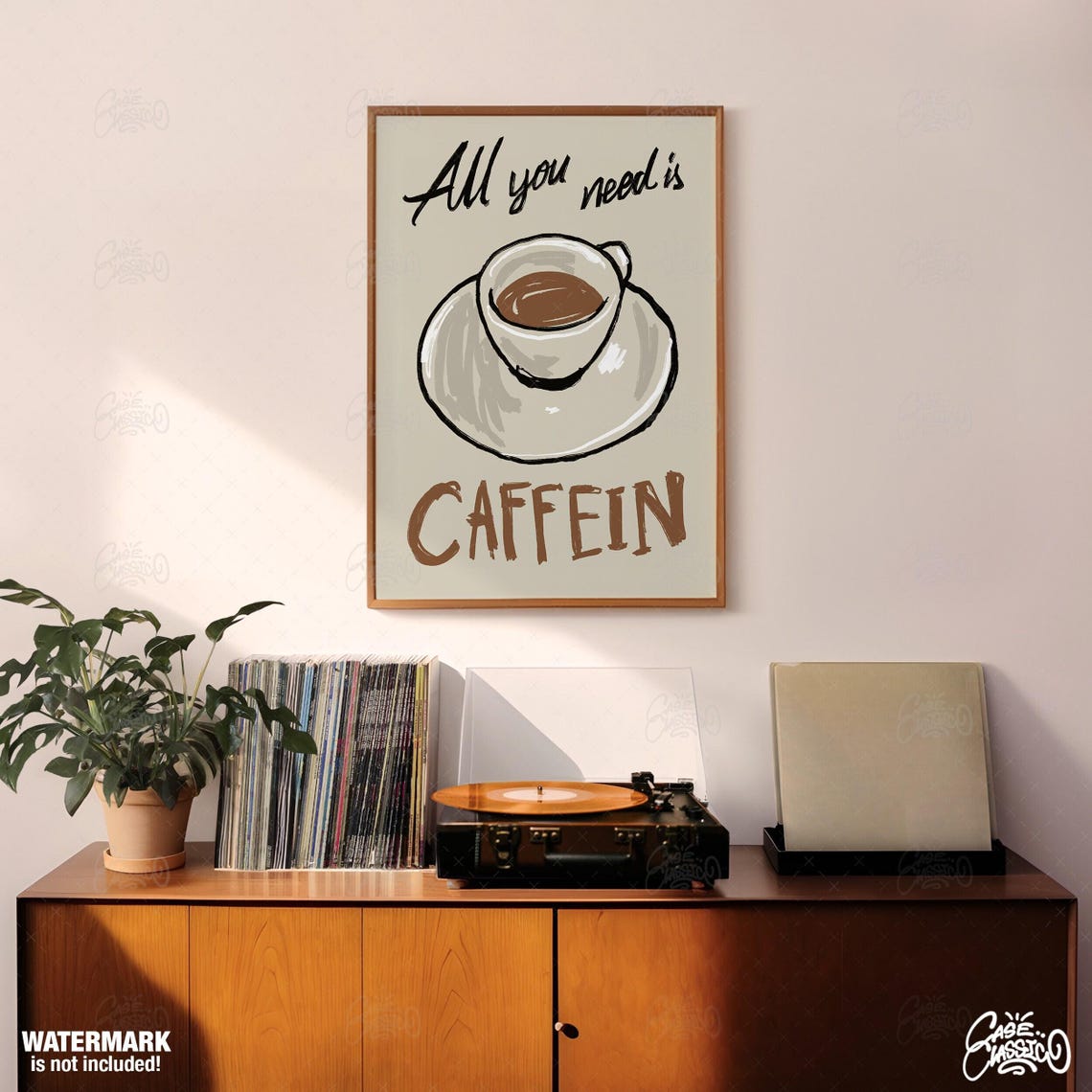 All You Need Is Caffein Coffee Cup Illustrated Kitchen Poster - Image 3