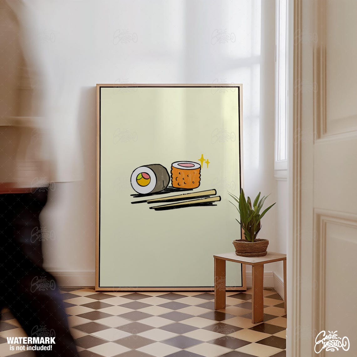 Cute Sushi Illustration Japanese Kitchen Decor Poster With Chopsticks - Image 2