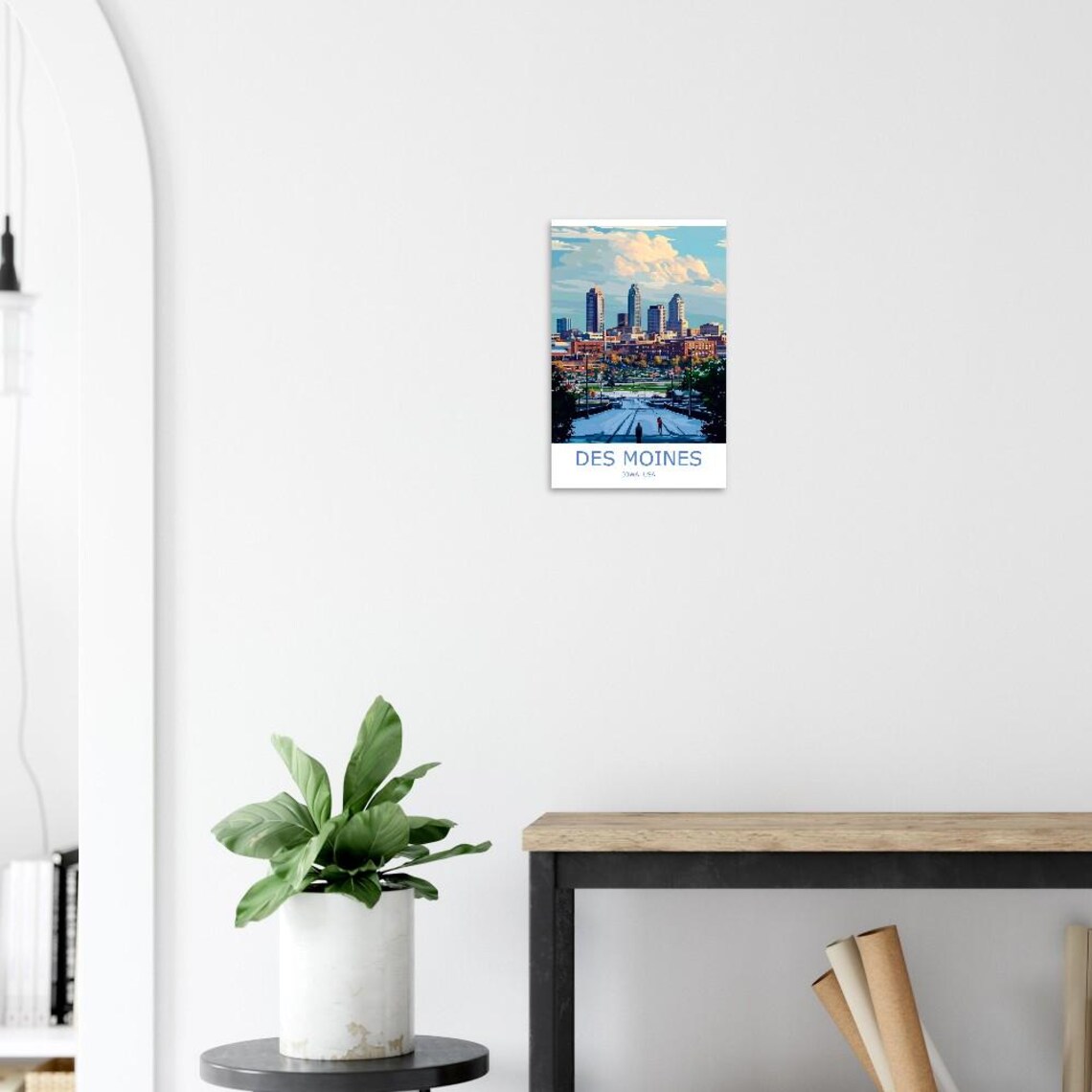 Des Moines Iowa Skyline and River Bridge USA City Travel Poster - Image 3