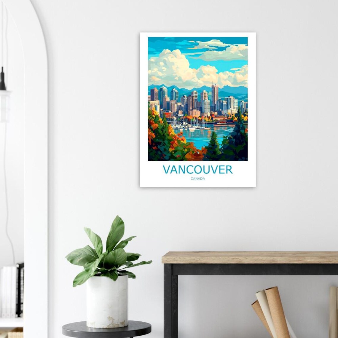 Vancouver Harbor Skyline Sailboats and Mountains Canada Travel Poster - Image 2