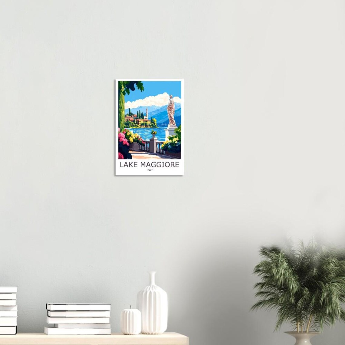 Lake Maggiore Lakeside Terrace Statue and Gardens Italy Travel Poster - Image 3
