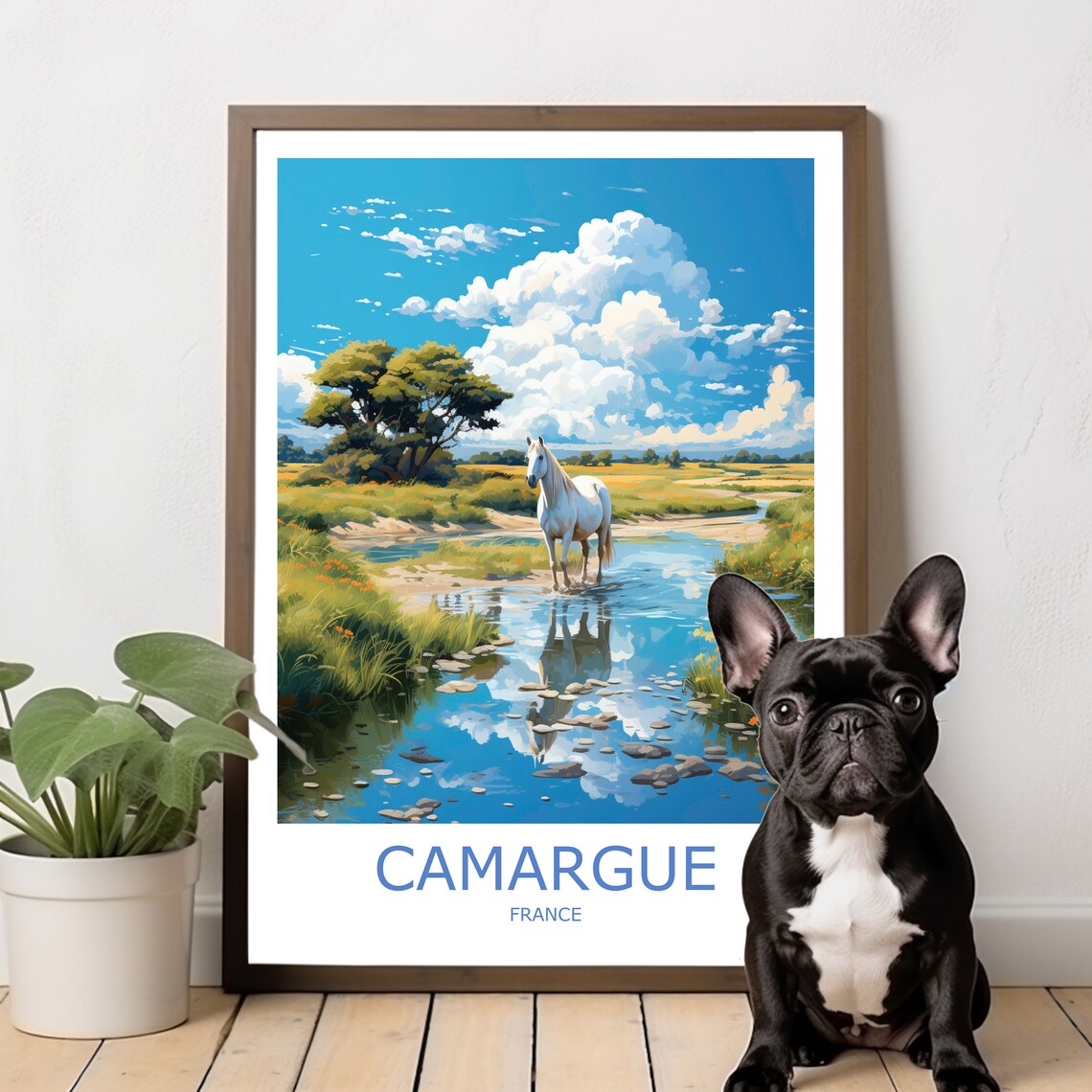 Camargue White Horse Marsh Wildflowers French Nature Travel Poster - Image 3
