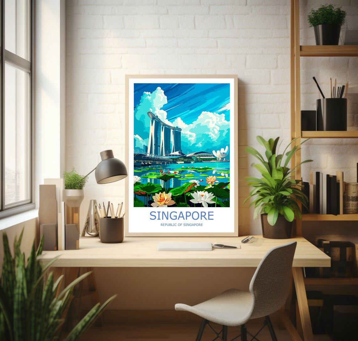 Singapore Marina Bay Sands Water Lilies Modern Travel Poster - Image 3