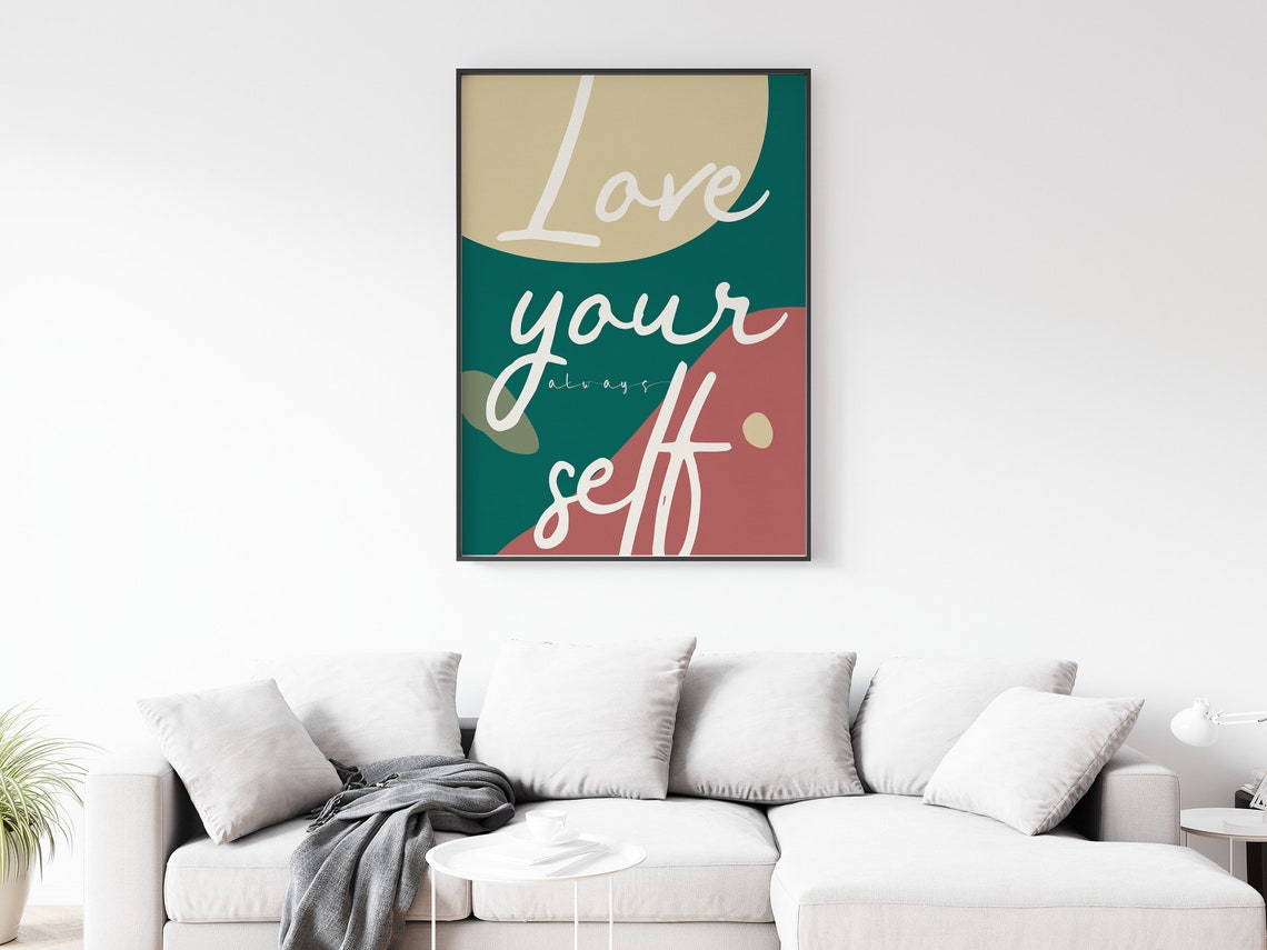 Love Your Always Self Teal Abstract Affirmation Modern Wall Art - Image 2